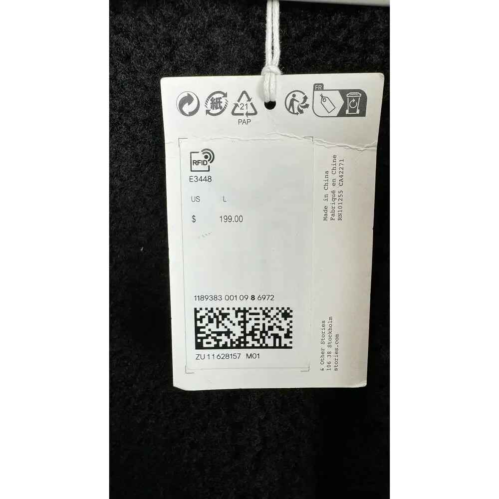 & Other Stories Stockholm Aviator Jacket Womens Large Black New Faux Shearling - Picture 11 of 16